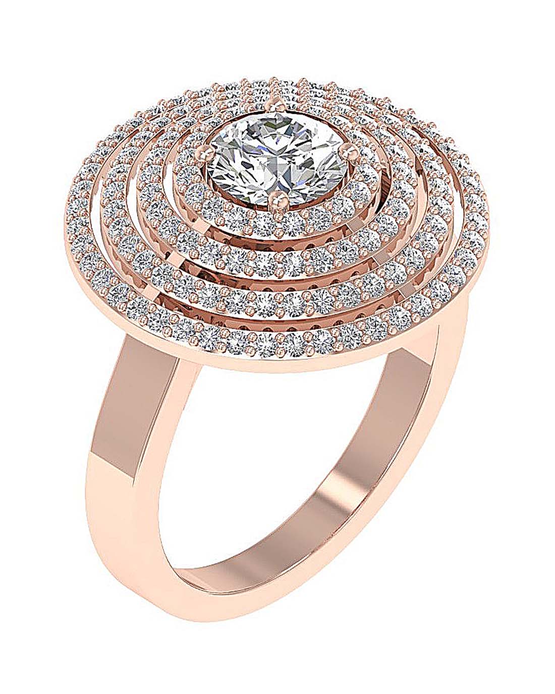The Gage Four Row Halo Solitaire Round Cut Diamond Right Hand Ring For Her 14K Gold