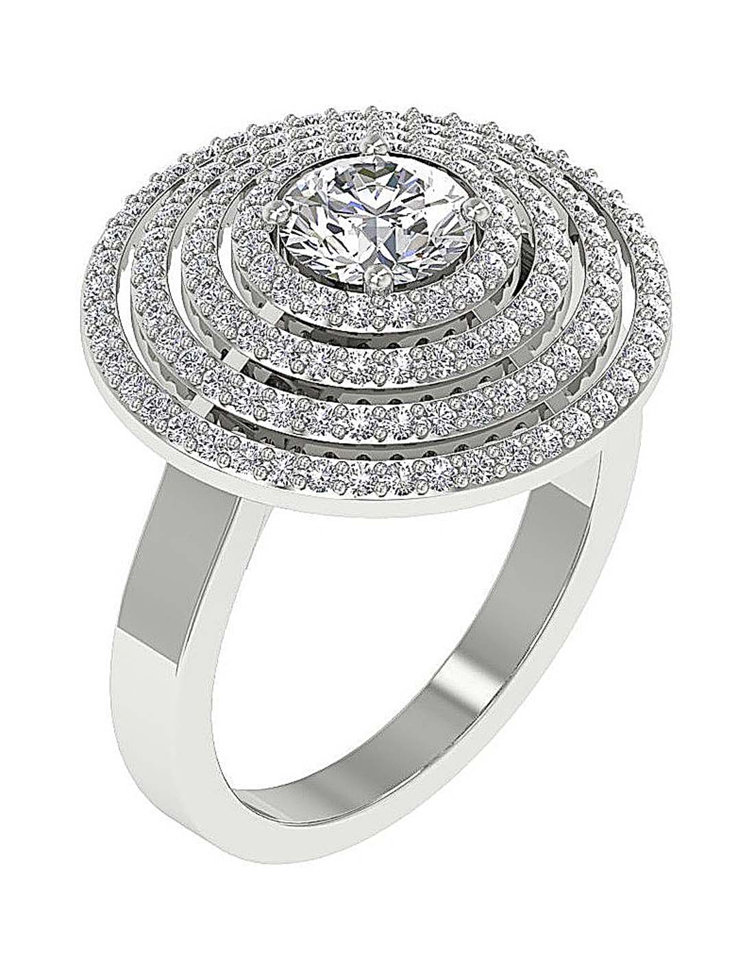 The Gage Four Row Halo Solitaire Round Cut Diamond Right Hand Ring For Her 14K Gold - Image 2