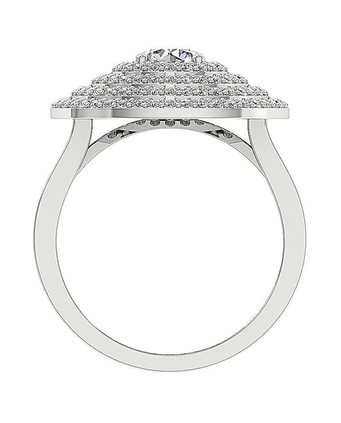 The Gage Four Row Halo Solitaire Round Cut Diamond Right Hand Ring For Her 14K Gold - Image 5