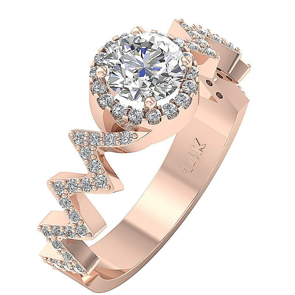 The Gary Zig Zag Halo Solitaire Round Cut Diamond Engagement Ring 14K Yellow Gold - Image 3