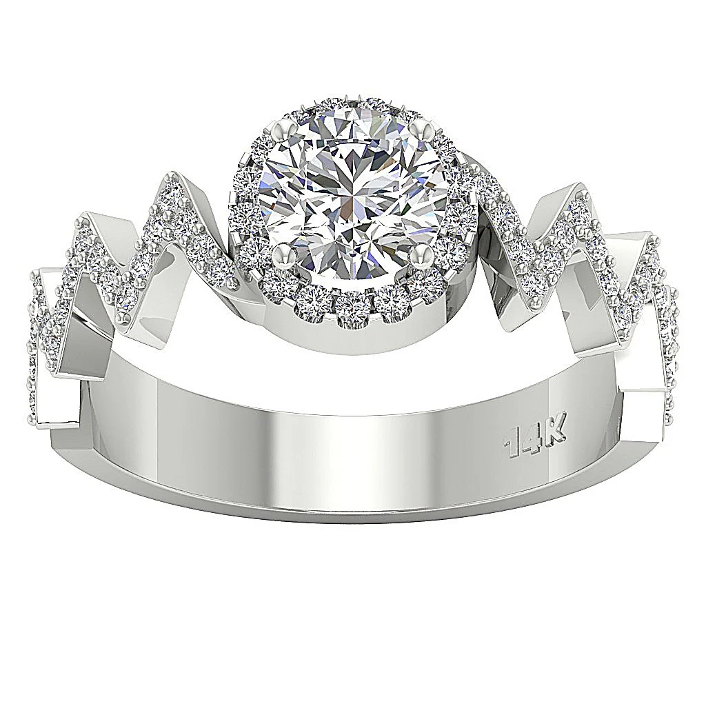The Gary Zig Zag Halo Solitaire Round Cut Diamond Engagement Ring 14K Yellow Gold - Image 4