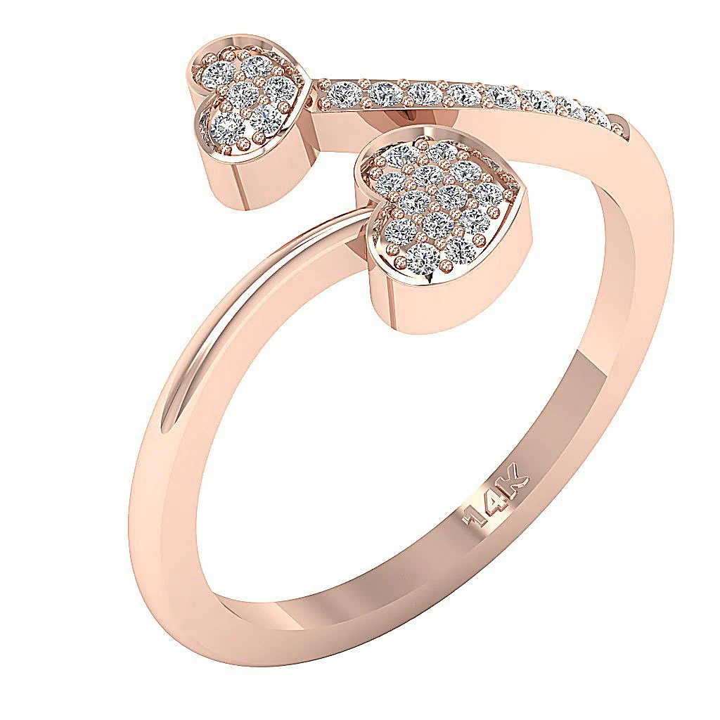 The Gavin Open Twin Heart Round Diamond Anniversary Wedding Ring 14K Solid Gold - Image 3