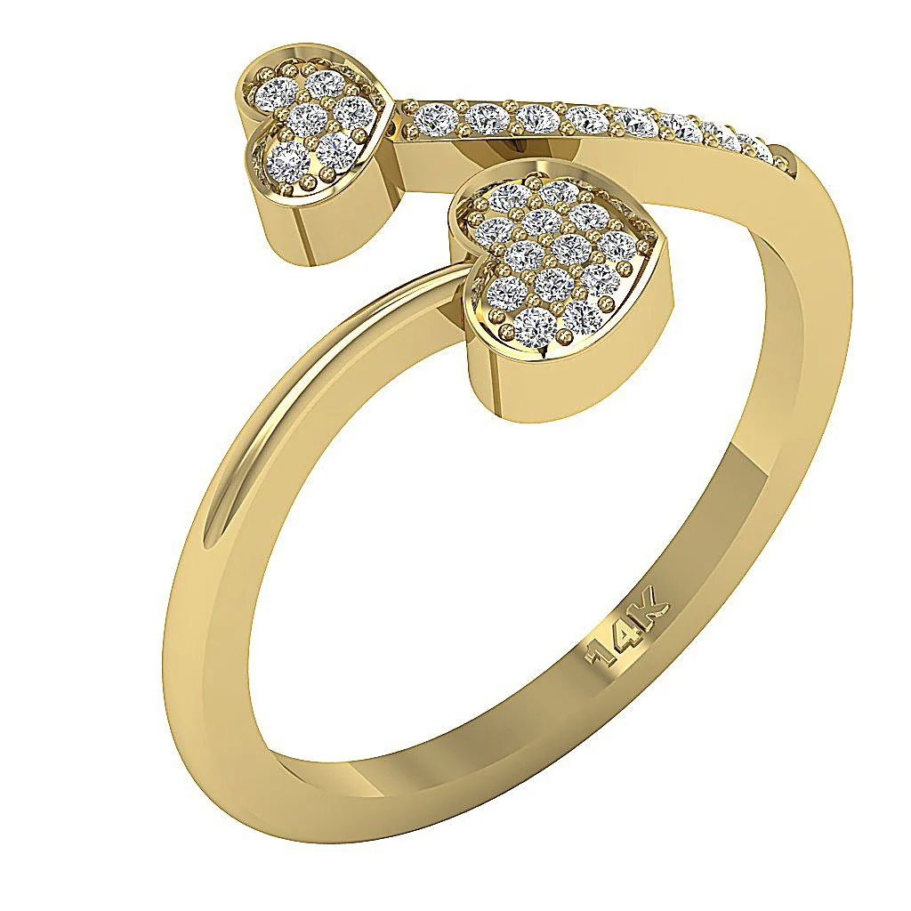 The Gavin Open Twin Heart Round Diamond Anniversary Wedding Ring 14K Solid Gold - Image 4
