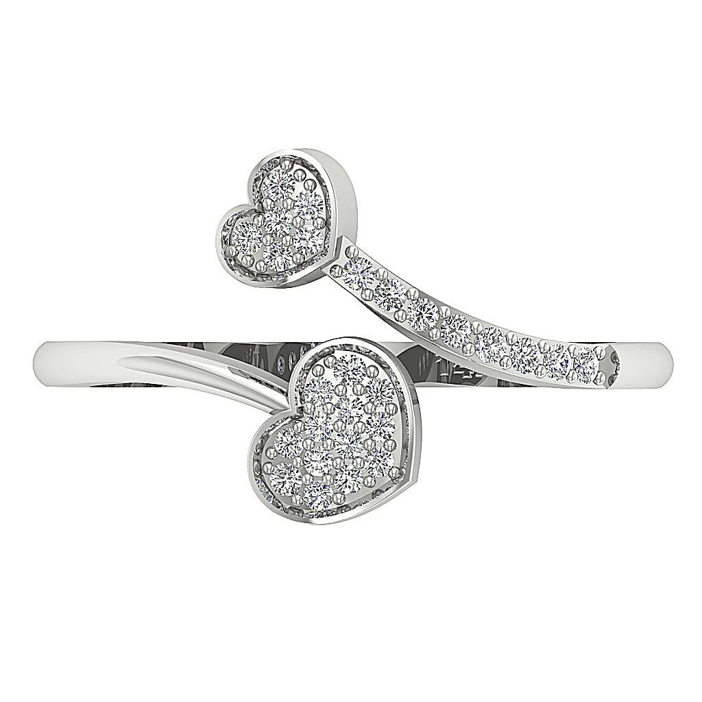 The Gavin Open Twin Heart Round Diamond Anniversary Wedding Ring 14K Solid Gold - Image 6