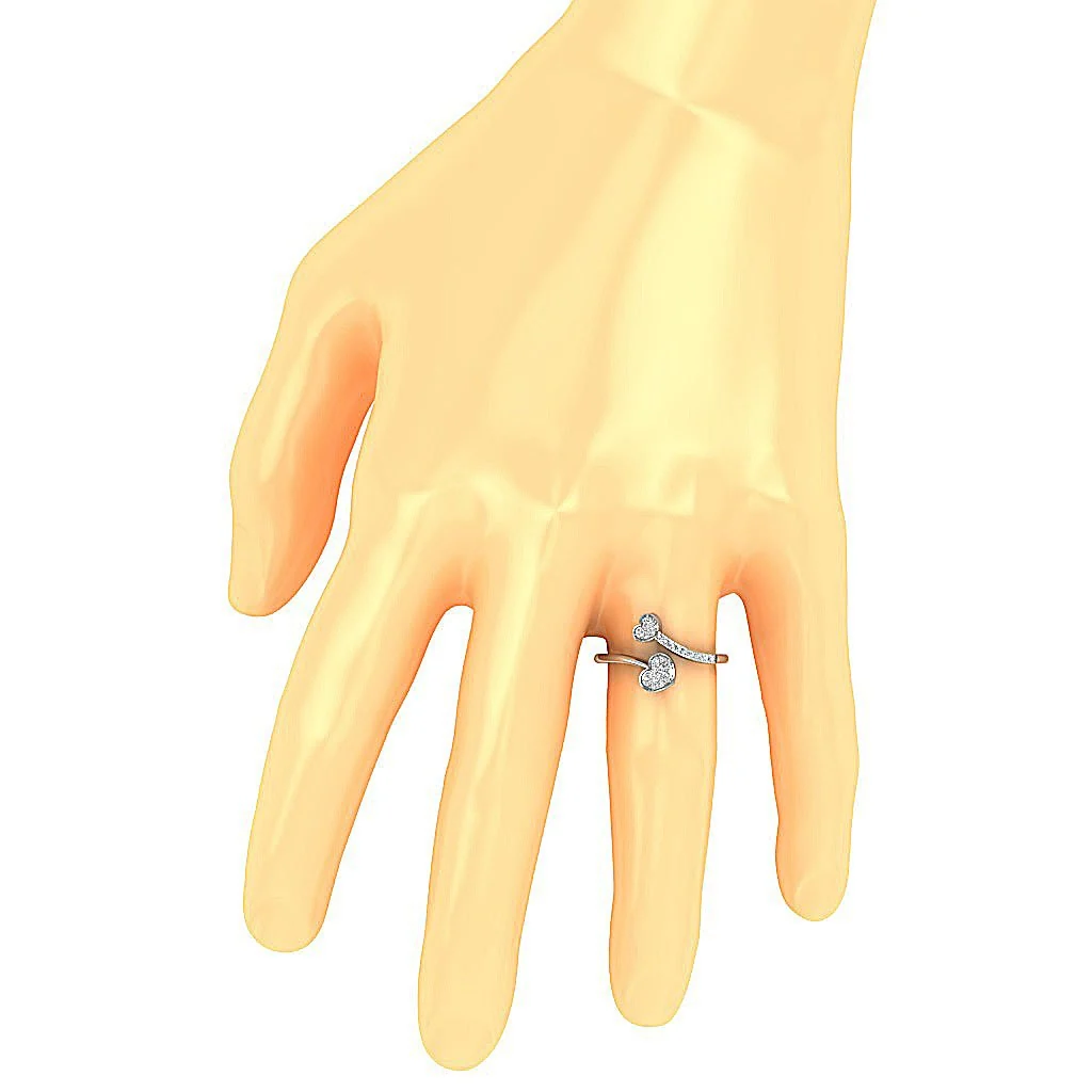 The Gavin Open Twin Heart Round Diamond Anniversary Wedding Ring 14K Solid Gold - Image 7