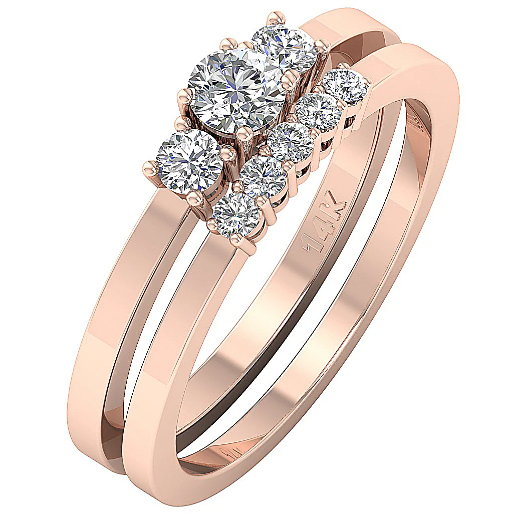 The George Handmade Round Diamond Bridal Wedding Ring Set 14k Gold Prong Set - Image 3