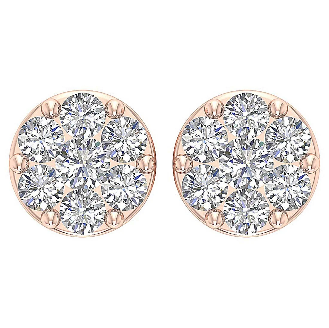The Gideon Natural Round Diamond Cluster Fashion Stud Earring Prong Set Gold - Image 10