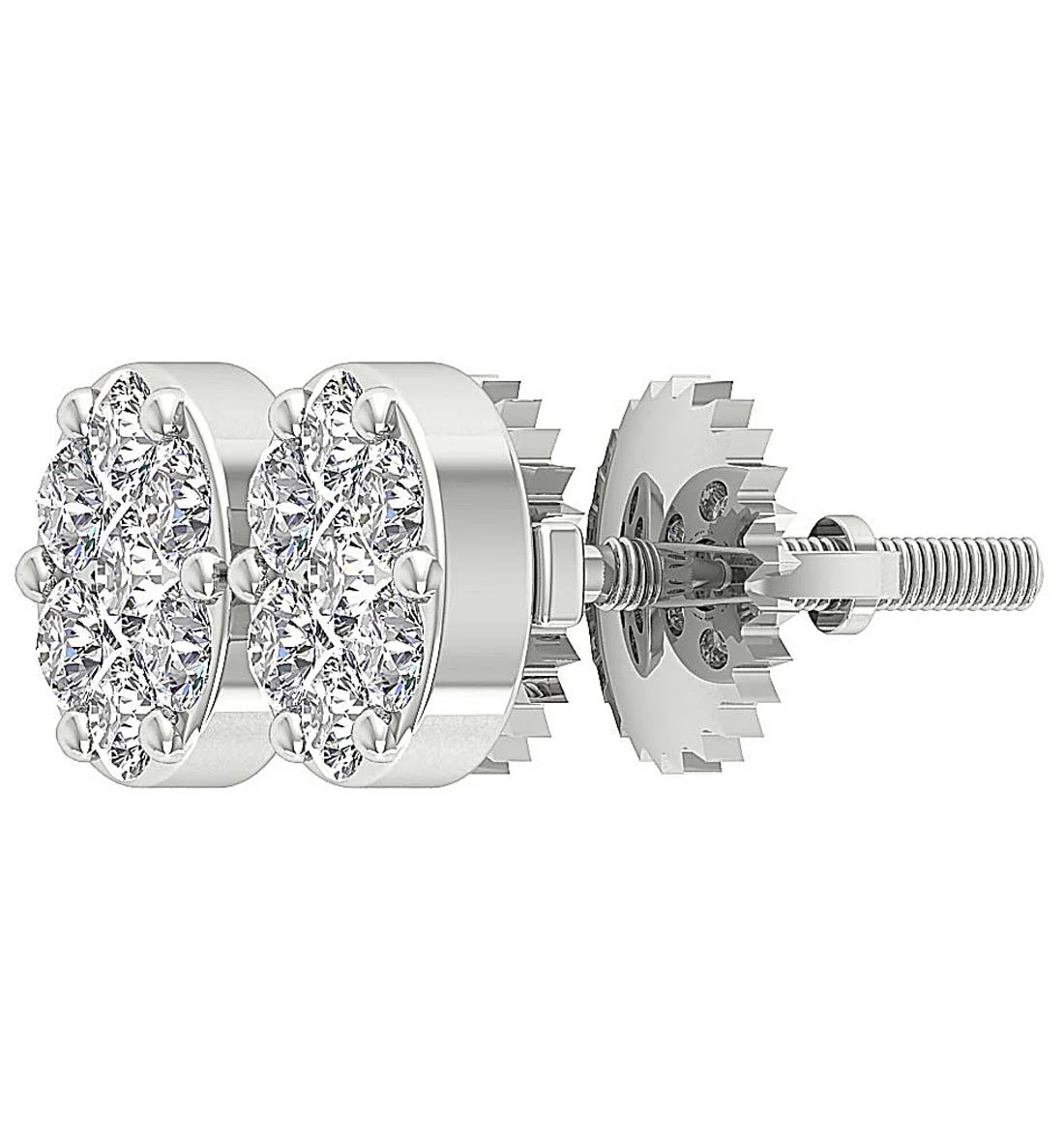 The Gideon Natural Round Diamond Cluster Fashion Stud Earring Prong Set Gold - Image 12