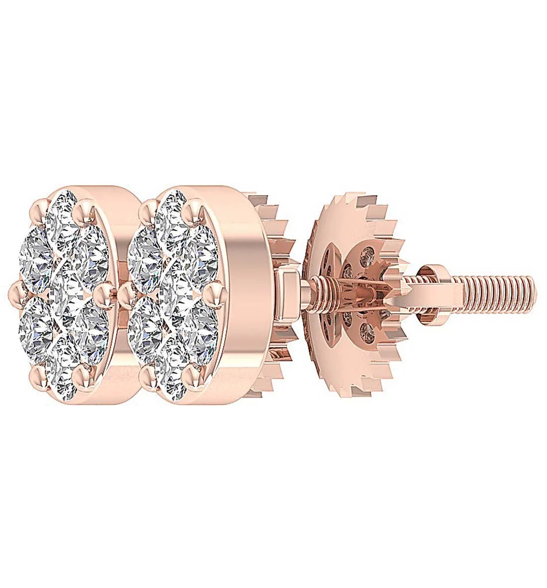 The Gideon Natural Round Diamond Cluster Fashion Stud Earring Prong Set Gold - Image 4