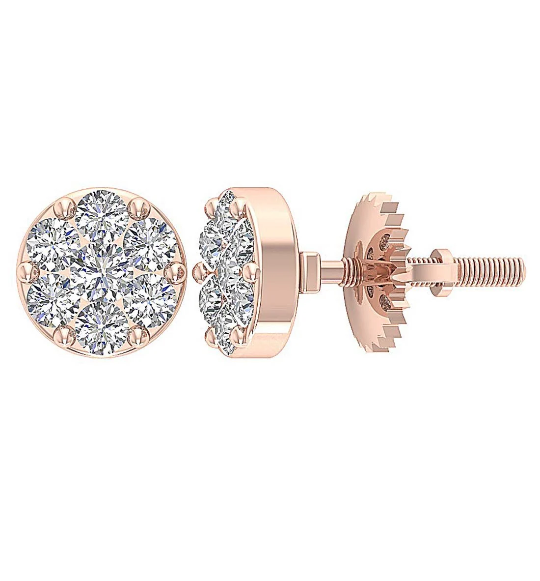 The Gideon Natural Round Diamond Cluster Fashion Stud Earring Prong Set Gold - Image 6