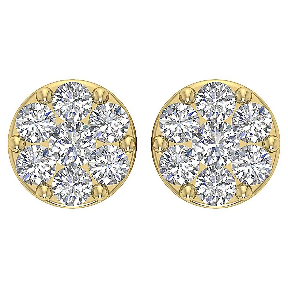 The Gideon Natural Round Diamond Cluster Fashion Stud Earring Prong Set Gold - Image 7