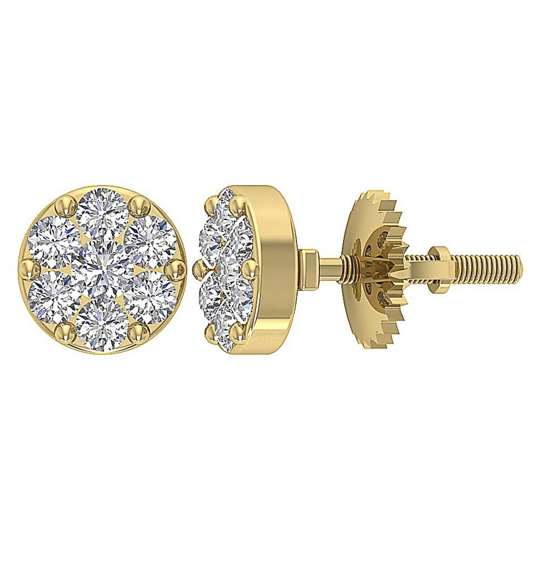 The Gideon Natural Round Diamond Cluster Fashion Stud Earring Prong Set Gold - Image 8