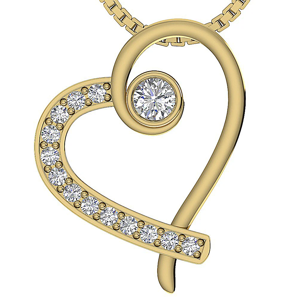 The Gideon Elegant Round Diamond Sweet Love Heart Pendant 14K Solid White Gold - Image 2