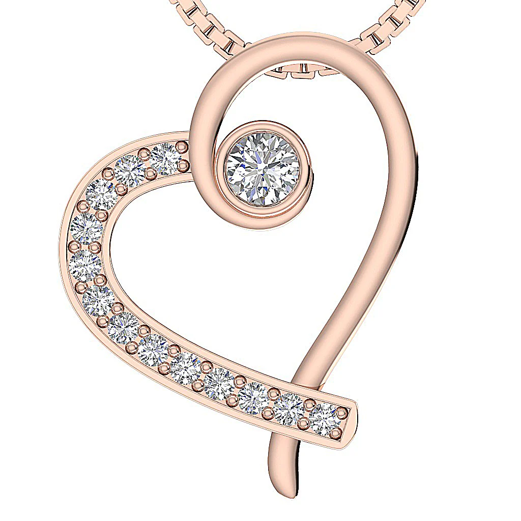 The Gideon Elegant Round Diamond Sweet Love Heart Pendant 14K Solid White Gold - Image 3