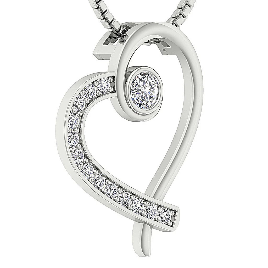 The Gideon Elegant Round Diamond Sweet Love Heart Pendant 14K Solid White Gold - Image 4
