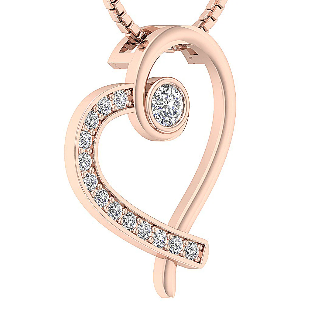 The Gideon Elegant Round Diamond Sweet Love Heart Pendant 14K Solid White Gold - Image 6