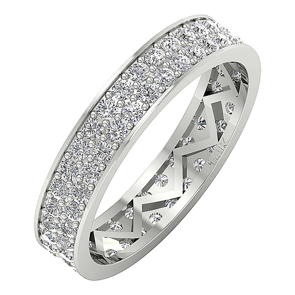 The Gideon Pave Set 2 Row Full Eternity Wedding Ring 14K Gold Round Diamond Ring For Her - Image 2