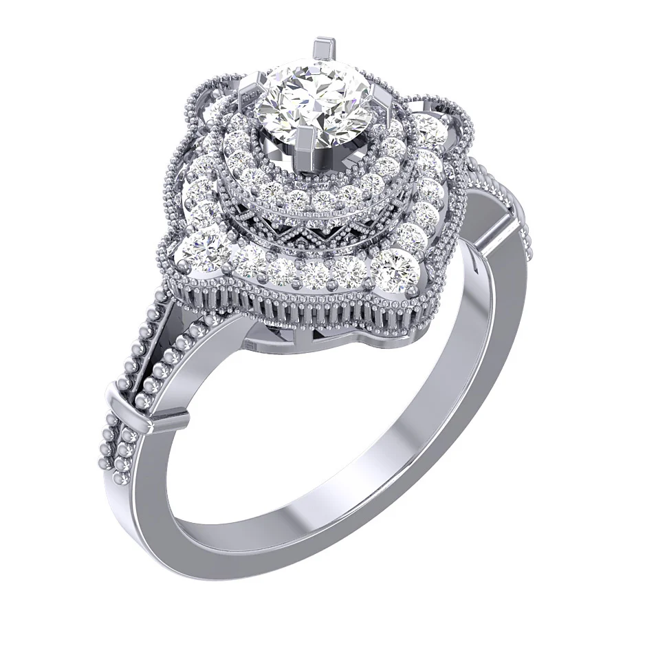 The Grady Double Halo Solitaire Engagement Ring 14k White Gold Natural Diamond - Image 3
