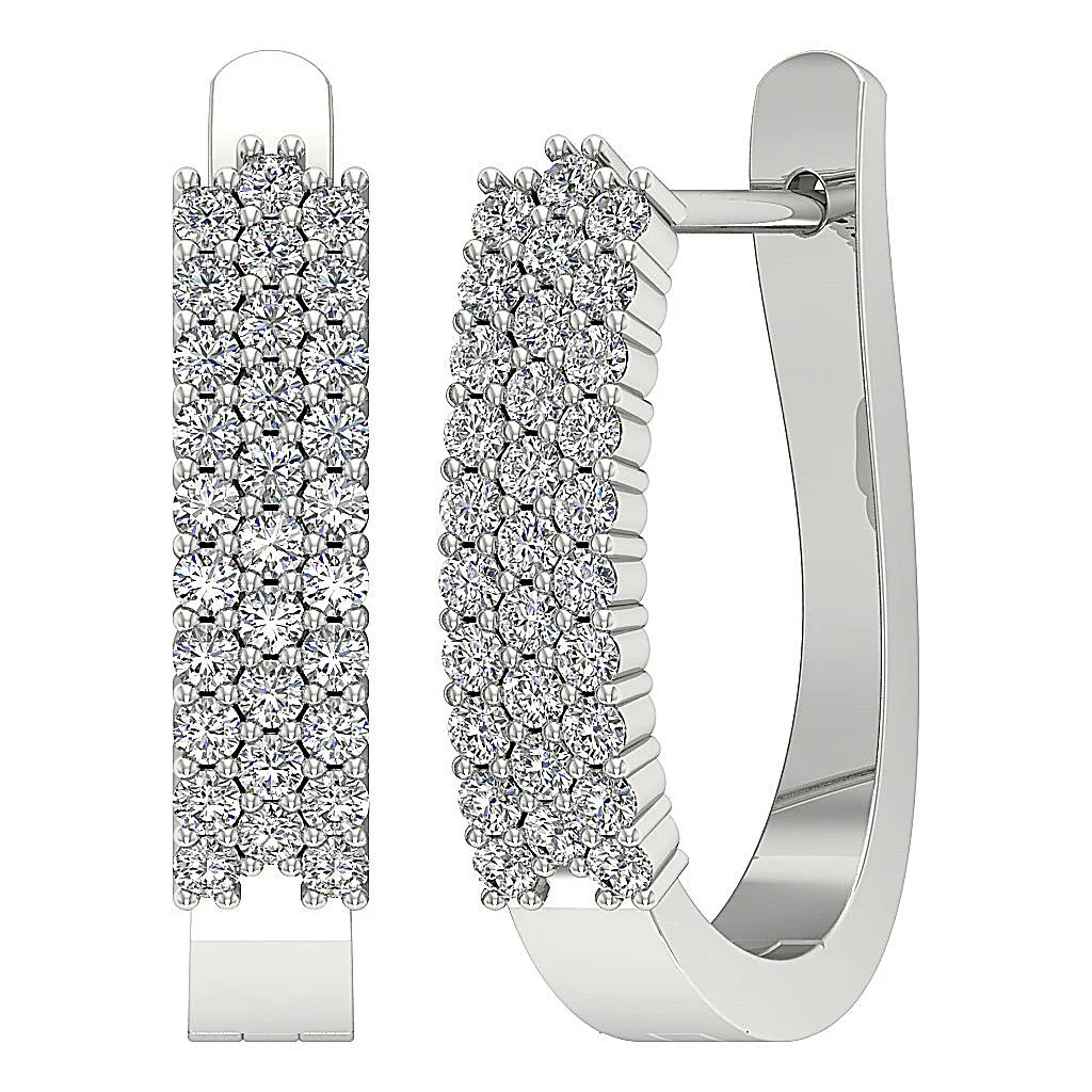 The Grant 3 Row Medium Hoops Earring Round Cut Diamond Prong Set 14K Solid Gold - Image 2