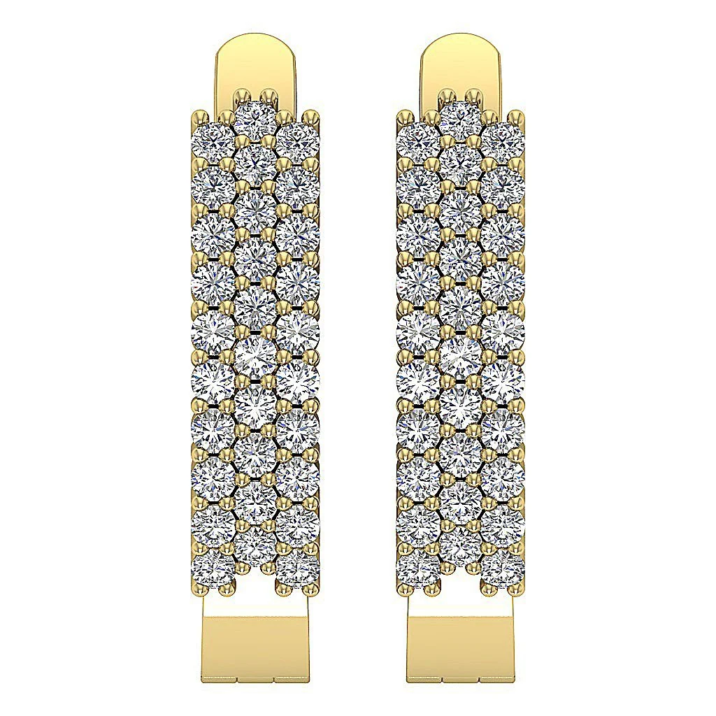 The Grant 3 Row Medium Hoops Earring Round Cut Diamond Prong Set 14K Solid Gold - Image 6
