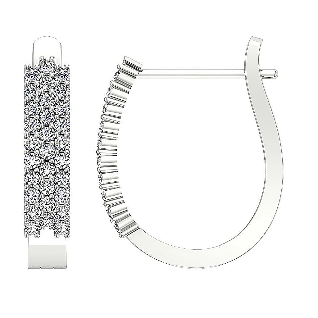 The Grant 3 Row Medium Hoops Earring Round Cut Diamond Prong Set 14K Solid Gold - Image 8