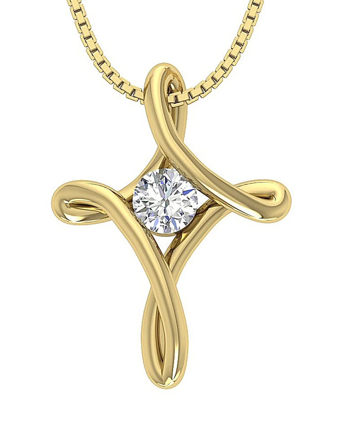The Grayson Fancy Solitaire Round Cut Diamond Bar Setting Cross Pendant White Gold - Image 4
