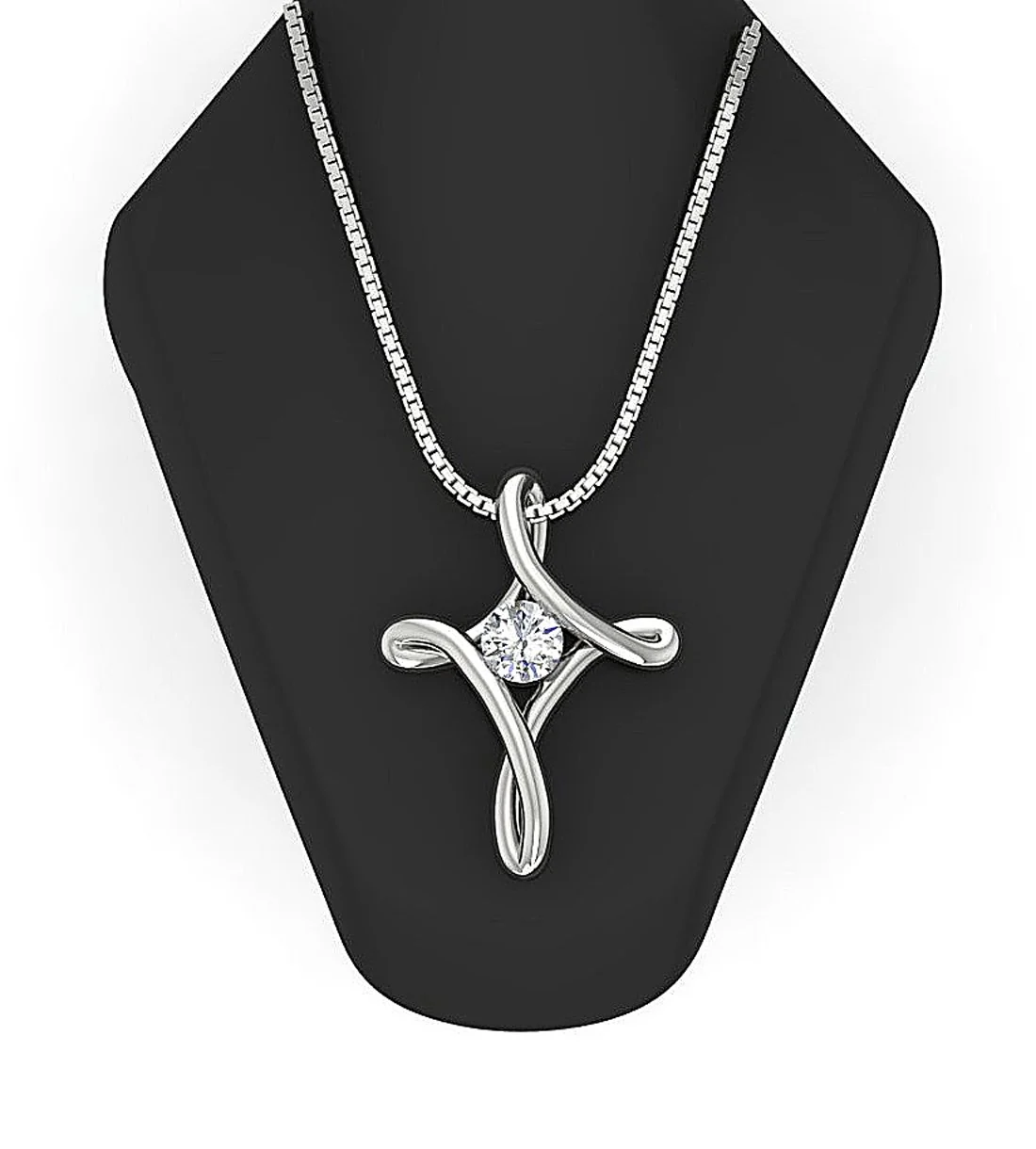 The Grayson Fancy Solitaire Round Cut Diamond Bar Setting Cross Pendant White Gold - Image 7