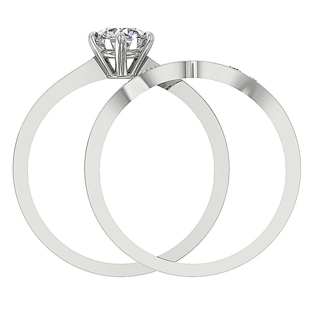 The Grayson Sparkly Round Diamond Prong Set Bridal Wedding Ring Set 14k Solid White Gold - Image 5