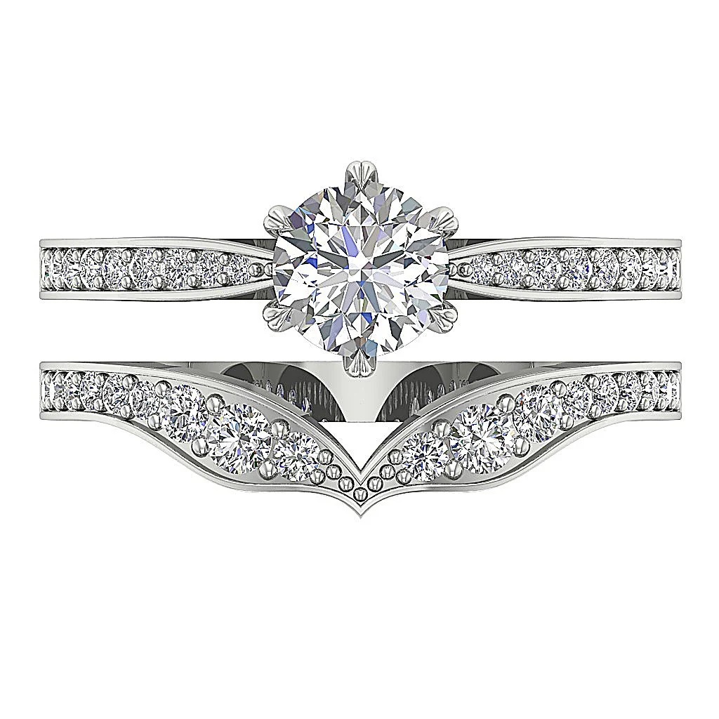 The Grayson Sparkly Round Diamond Prong Set Bridal Wedding Ring Set 14k Solid White Gold - Image 6
