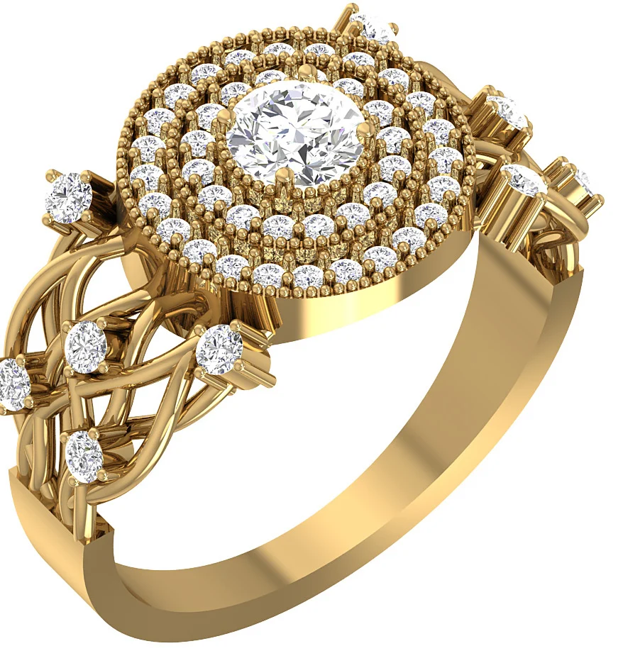 The Gregory Double Halo Solitaire Engagement Ring 14k Yellow Gold Round Cut Diamond