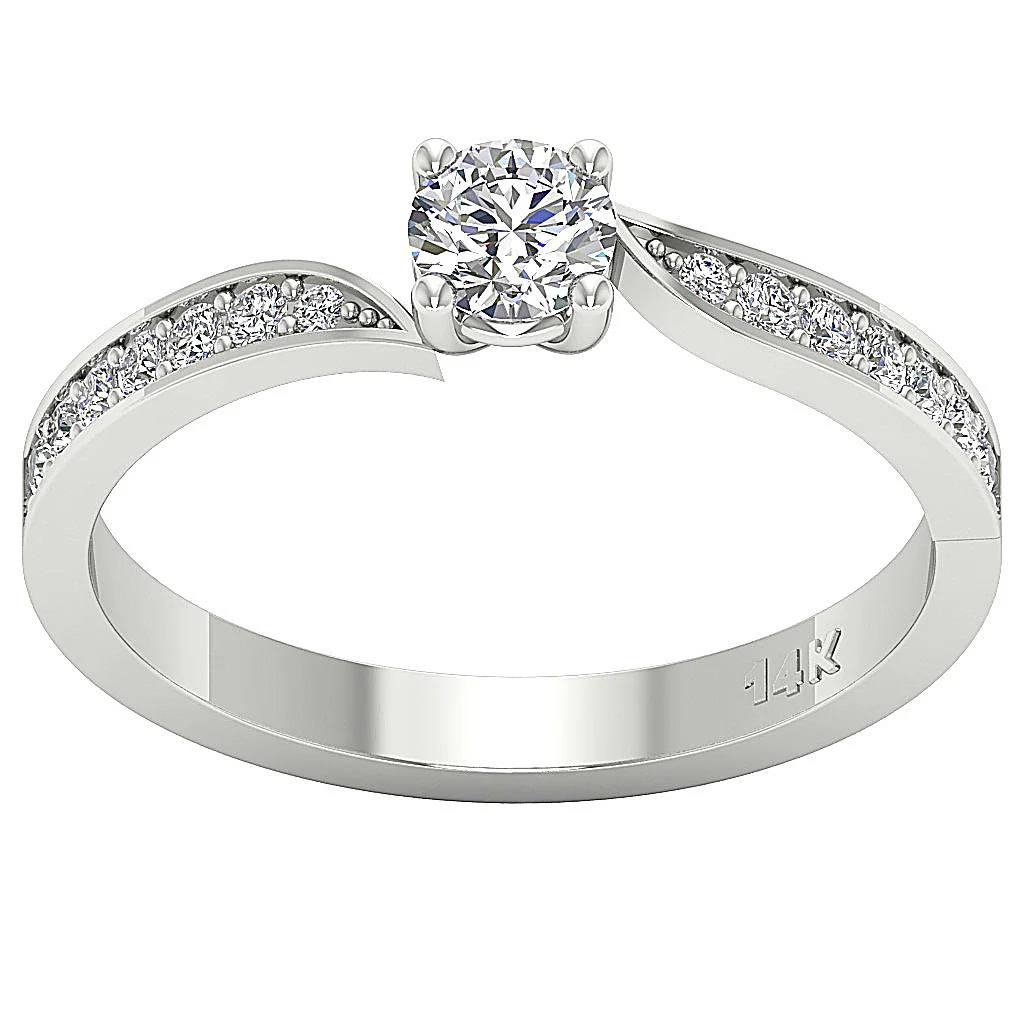 The Grey Round Diamond Solitaire Wedding Ring 14k Solid White Gold 2 MM