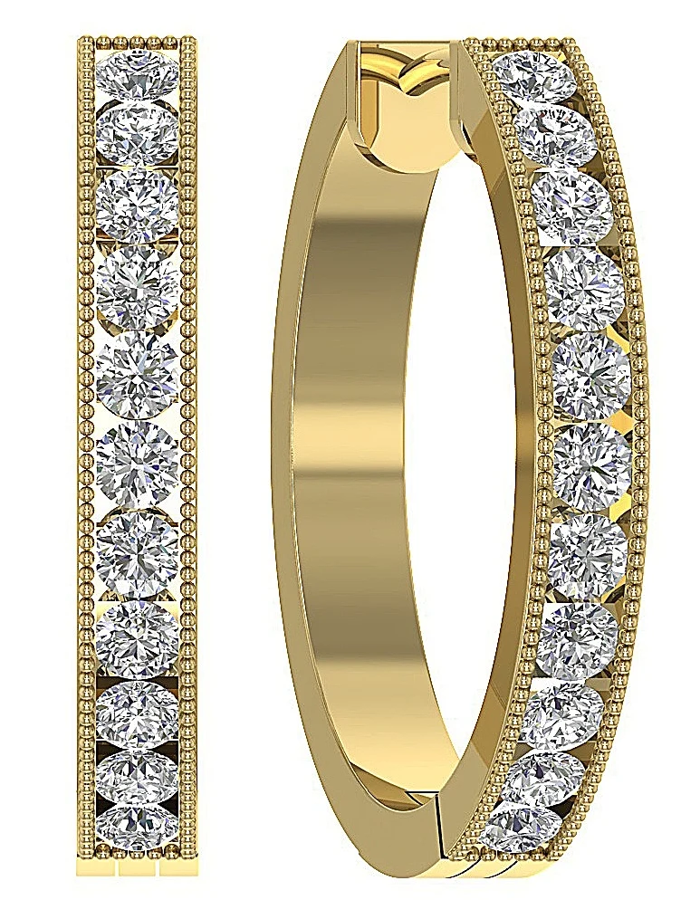 The Griffin For Women Hoop Earring Round Brilliant Cut Diamond 14K Solid Gold - Image 2