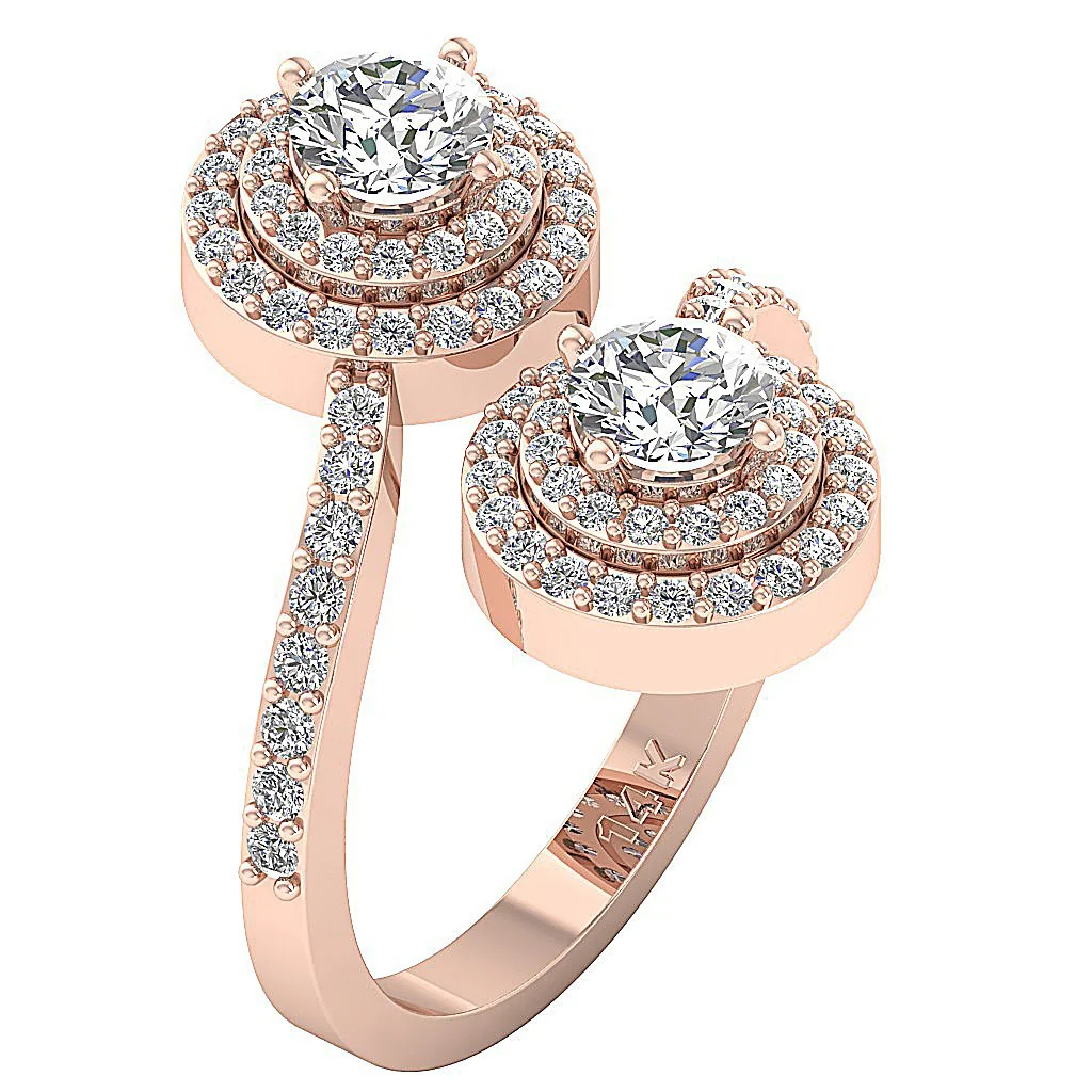 The Gunnar Double Halo Solitaire Diamond Forever Us Two Stone Engagement Ring For Her - Image 2