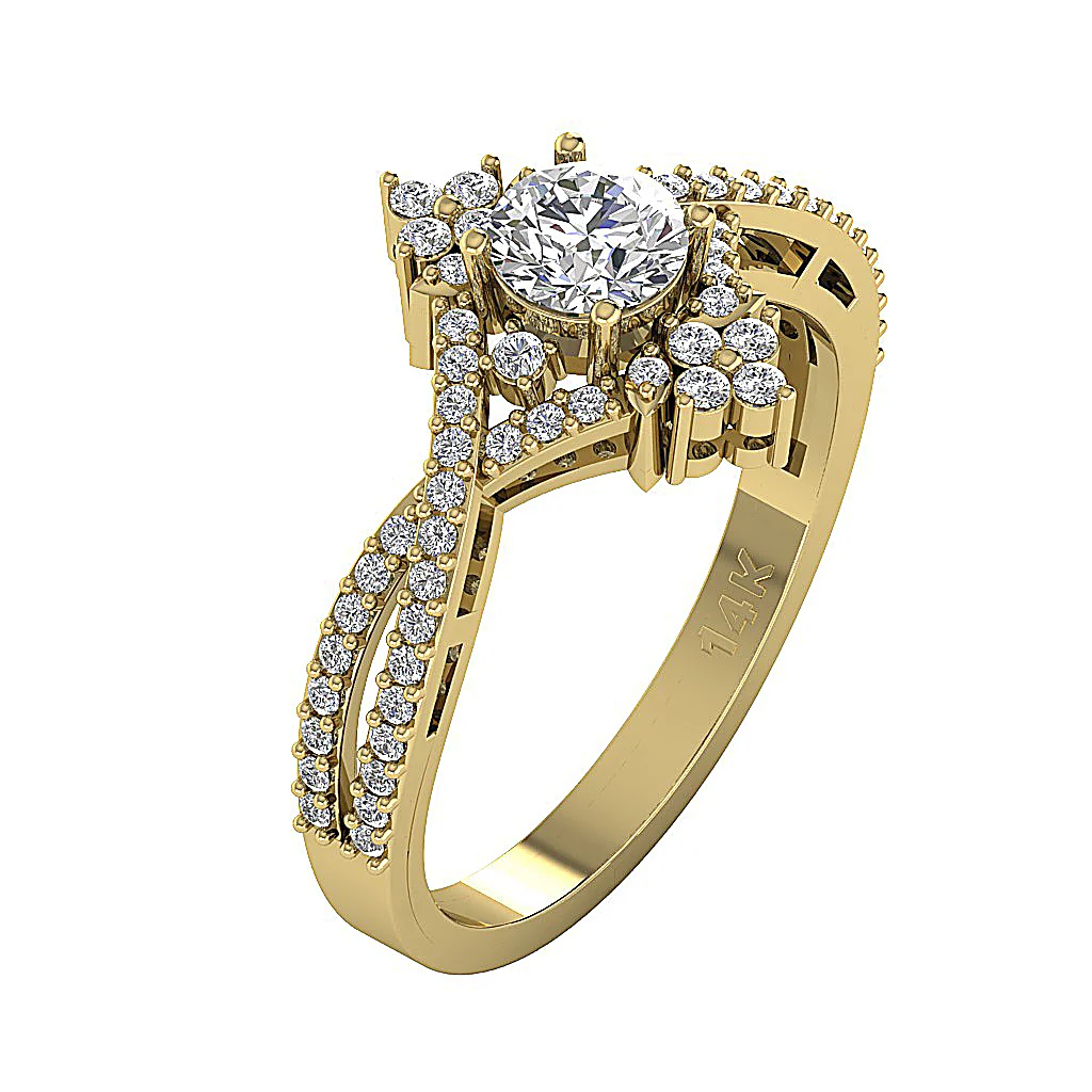 The Hadlee Fancy Solitaire Engagement Ring For Women Round Diamond 14K Gold - Image 2