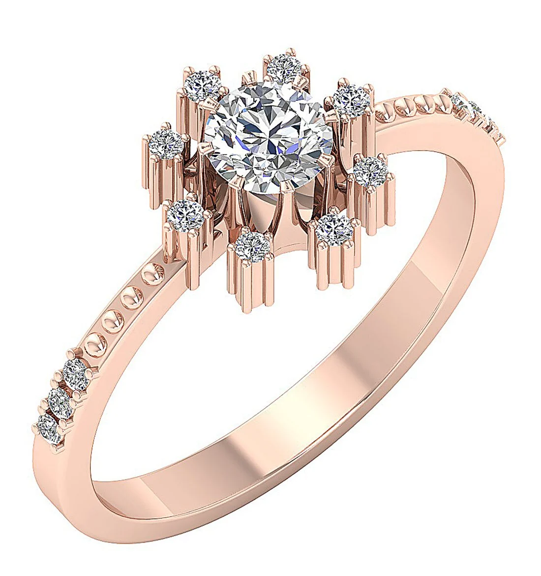The Hank Cluster Accent Solitaire Round Cut Diamond Ring 14k Solid Gold 9.80 mm - Image 3