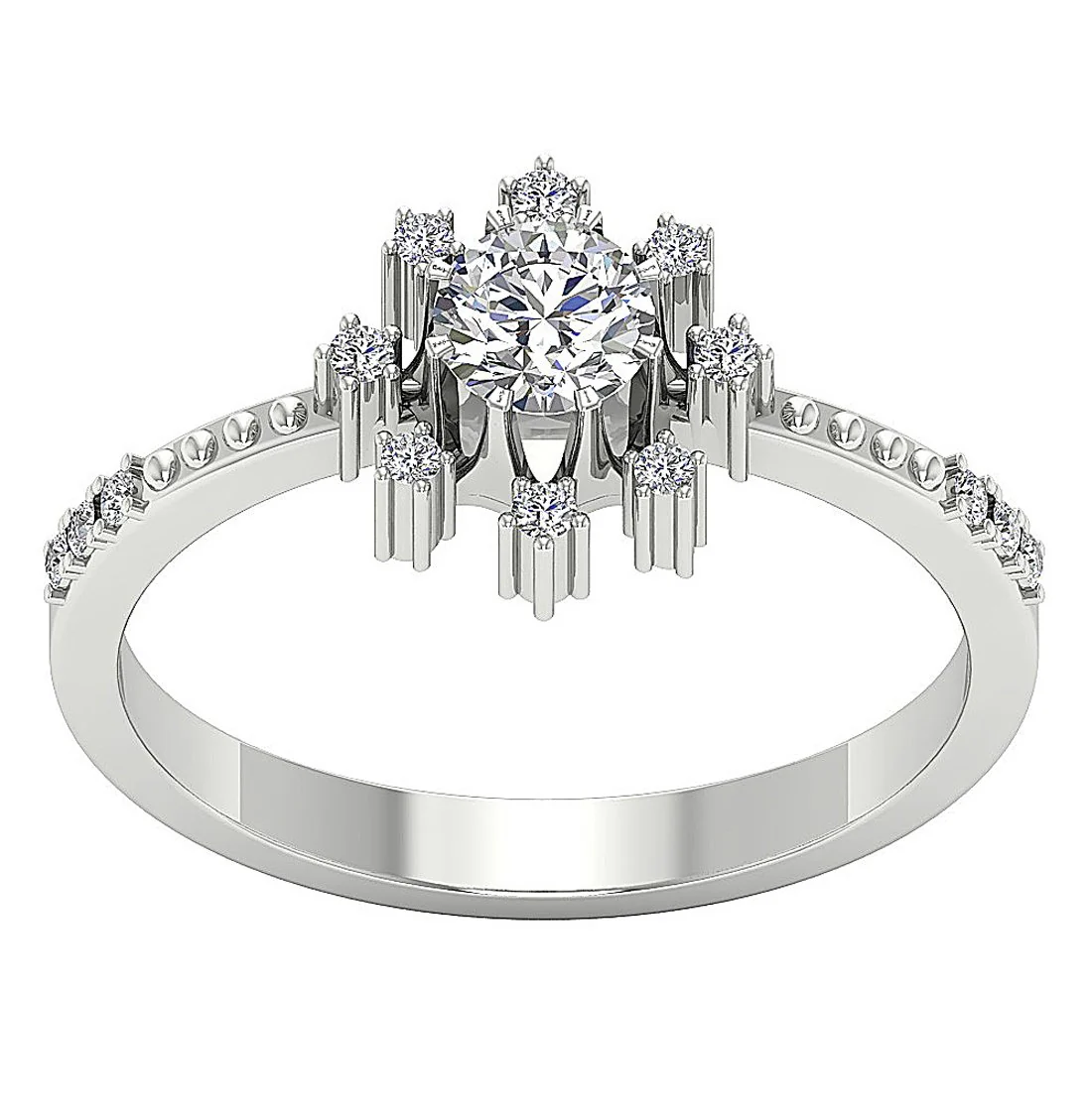The Hank Cluster Accent Solitaire Round Cut Diamond Ring 14k Solid Gold 9.80 mm - Image 5
