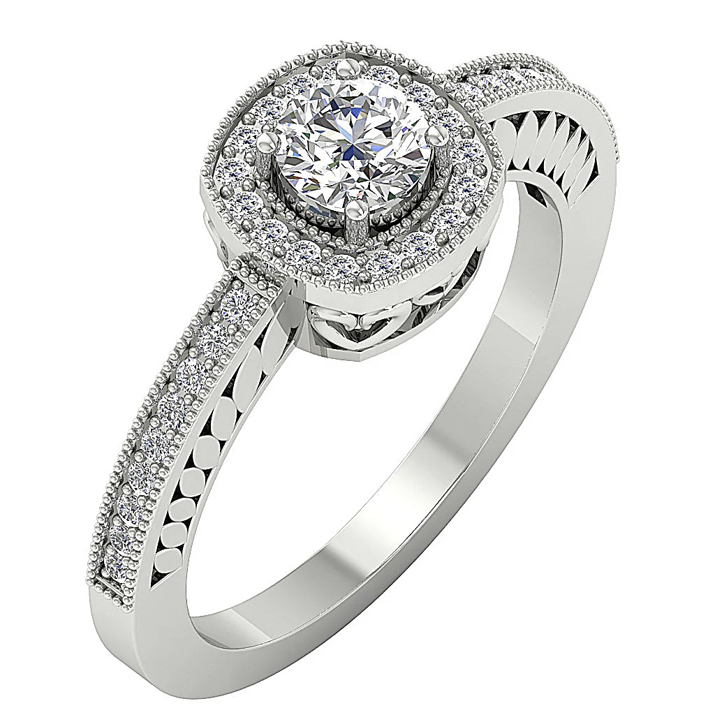 The Harmoni Round Brilliant Cut Diamond Milgrain Halo Engagement Ring 14K Solid Gold