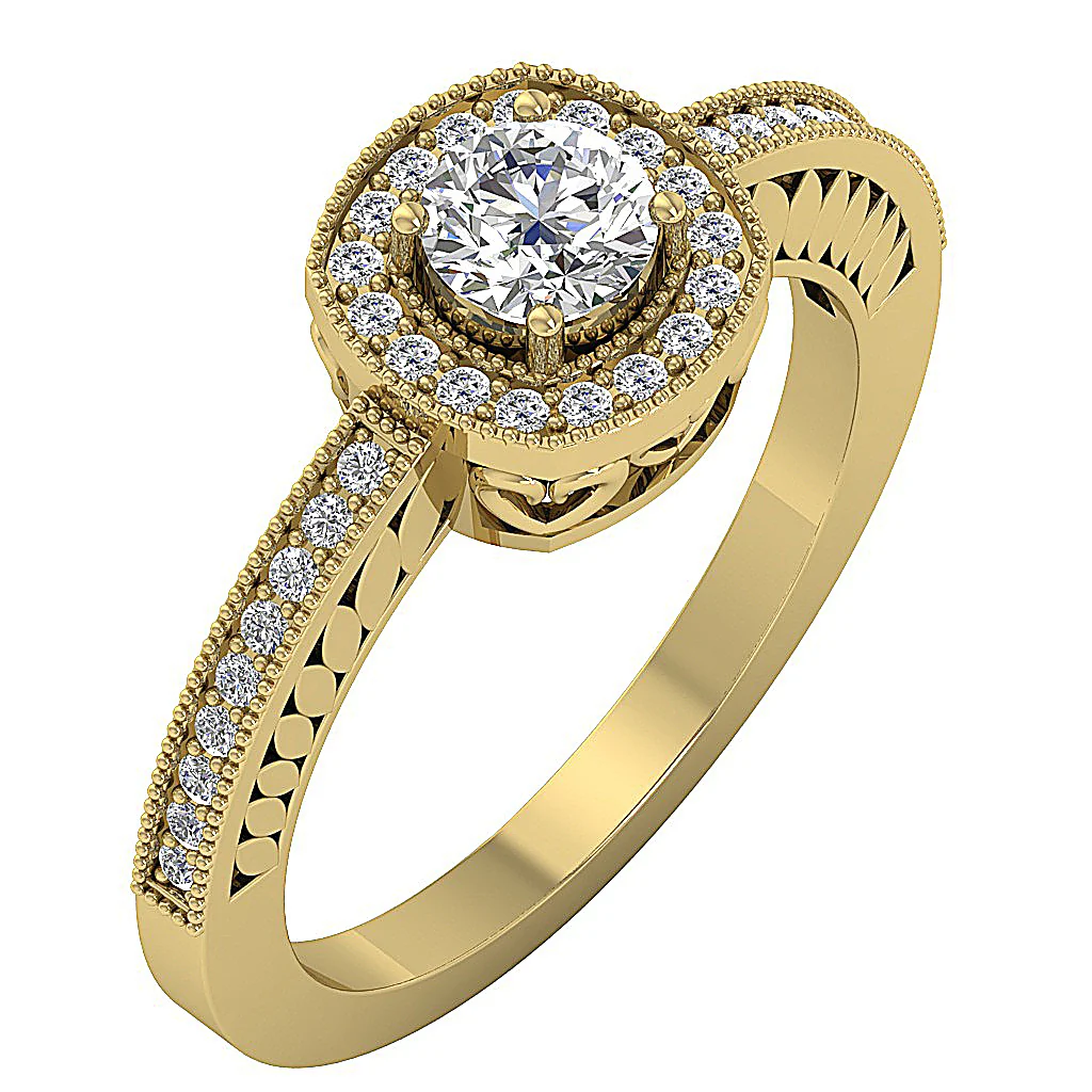 The Harmoni Round Brilliant Cut Diamond Milgrain Halo Engagement Ring 14K Solid Gold - Image 2