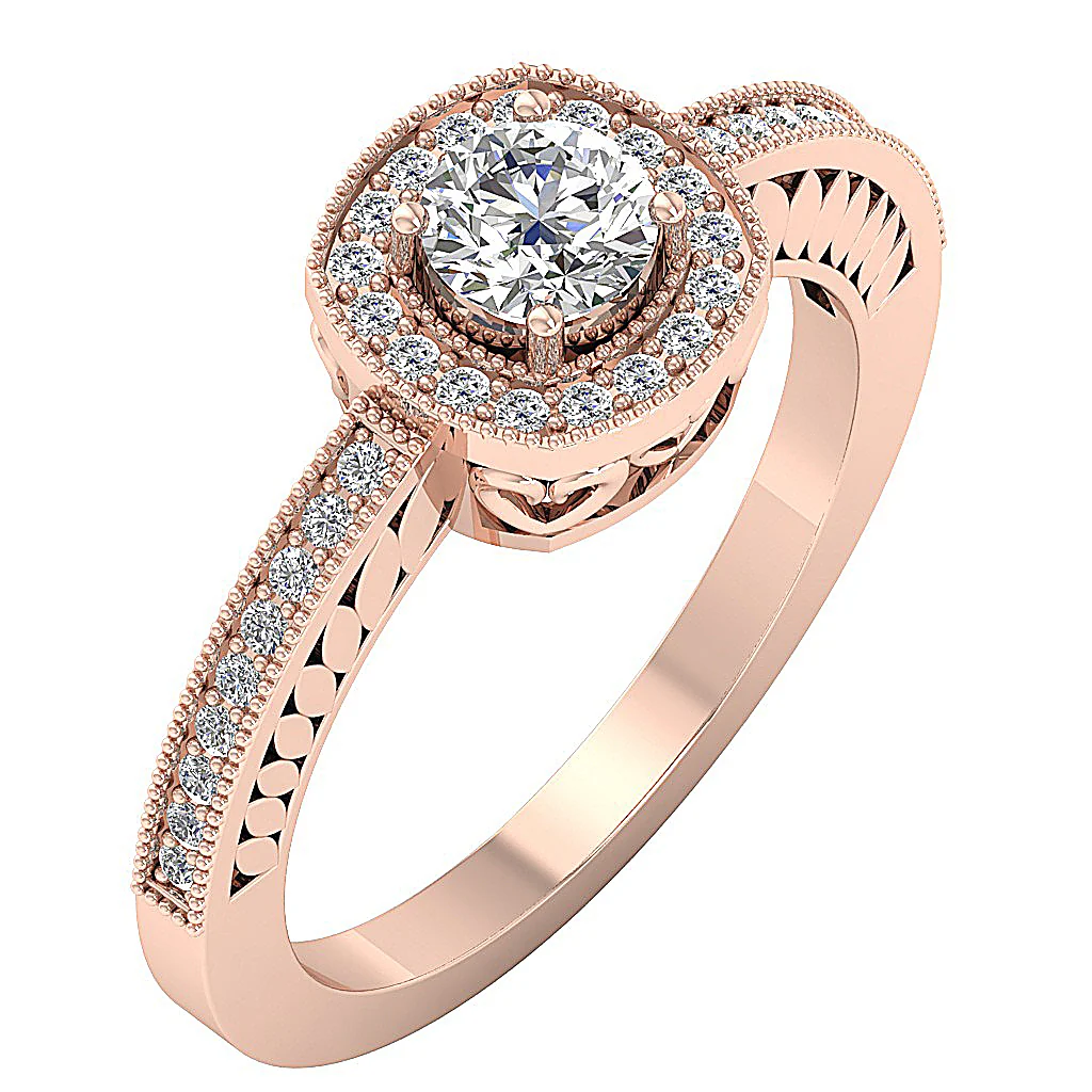 The Harmoni Round Brilliant Cut Diamond Milgrain Halo Engagement Ring 14K Solid Gold - Image 3