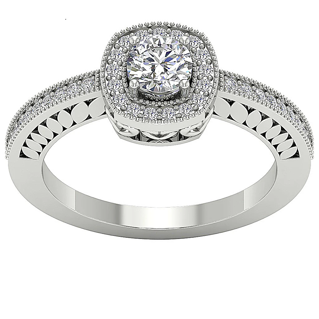 The Harmoni Round Brilliant Cut Diamond Milgrain Halo Engagement Ring 14K Solid Gold - Image 4
