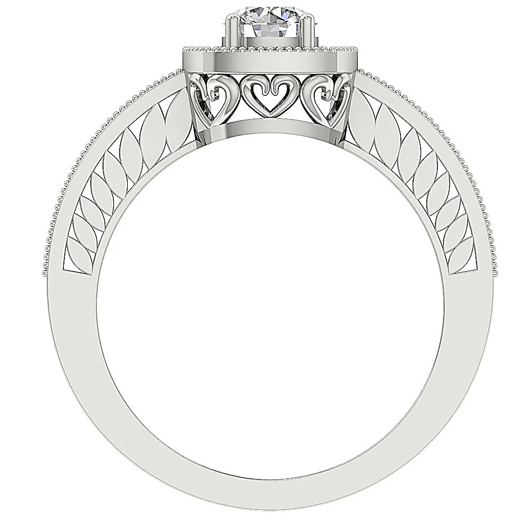 The Harmoni Round Brilliant Cut Diamond Milgrain Halo Engagement Ring 14K Solid Gold - Image 5