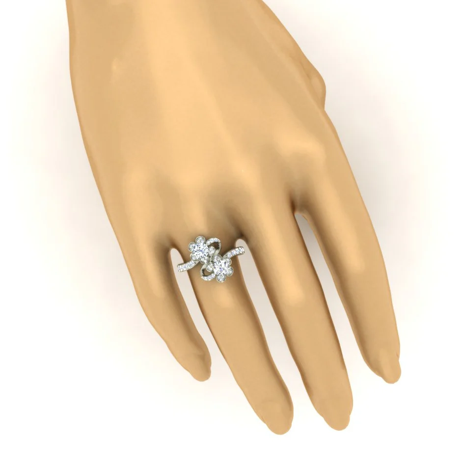 The Harvey Forever Us 2 Stone Flower Solitaire Natural Diamond Engagement Ring 14K Gold - Image 10
