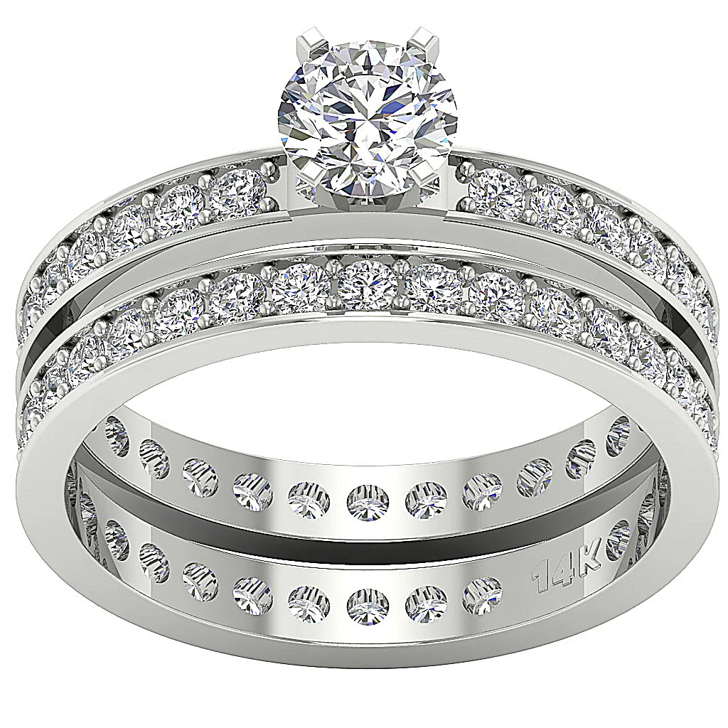 The Hayden Infinite Eternity Bridal Engagement Ring Set Round Diamond 14K White Gold
