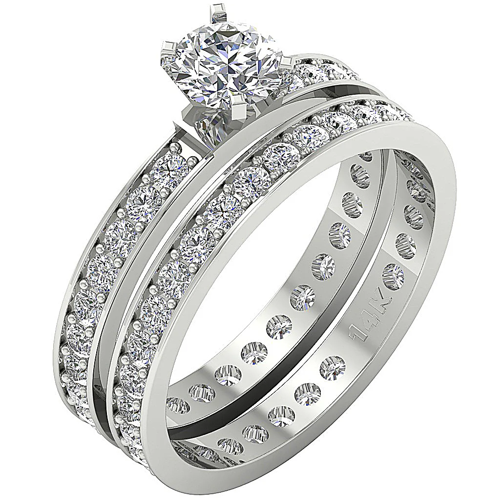 The Hayden Infinite Eternity Bridal Engagement Ring Set Round Diamond 14K White Gold - Image 2
