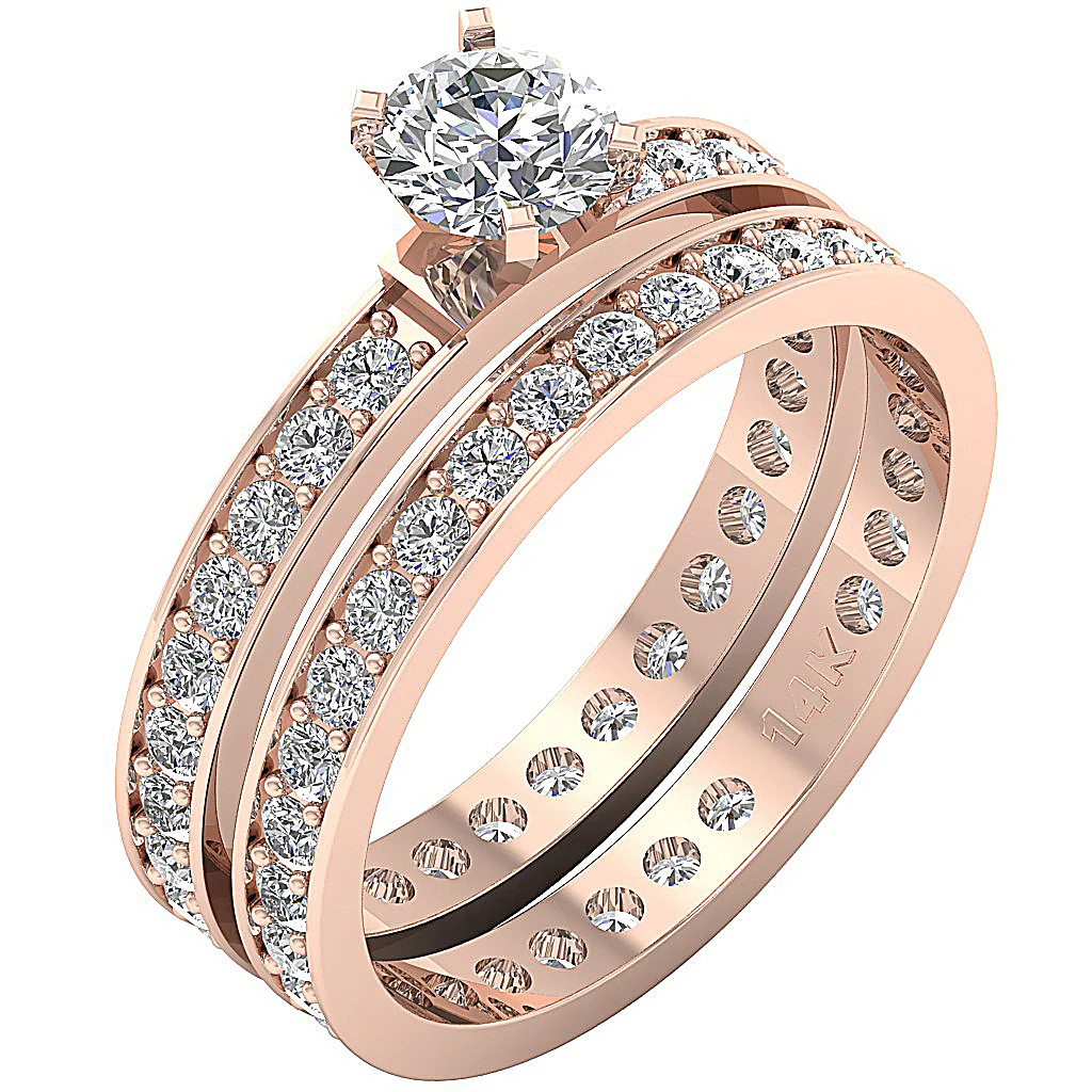 The Hayden Infinite Eternity Bridal Engagement Ring Set Round Diamond 14K White Gold - Image 4