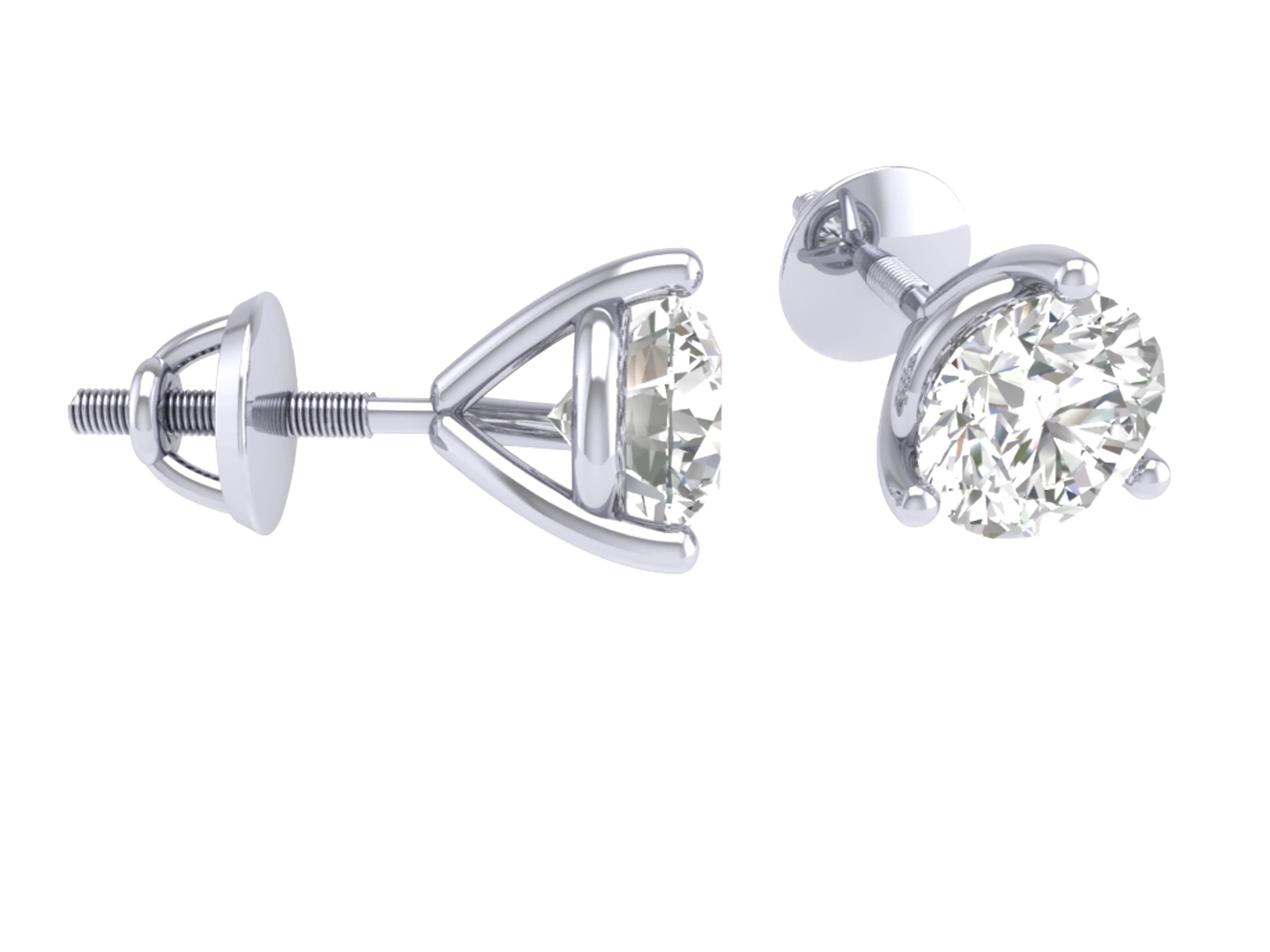 The Hayes 14K Solid Gold Round Brilliant Cut Solitaire Diamond Stud Earring Screw Back - Image 4