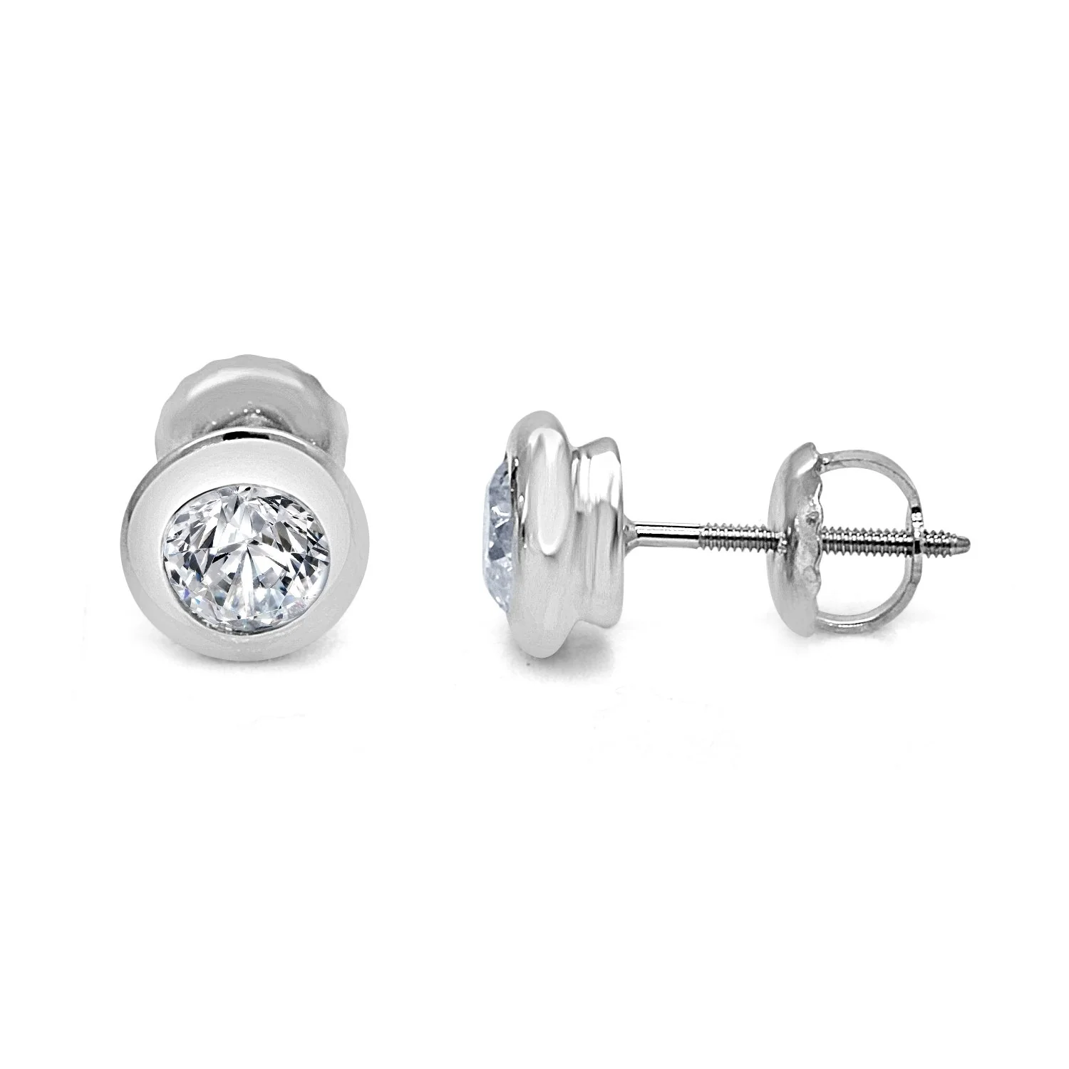 0.60Ct Donut Bezel Set Round Brilliant Cut Diamond Solitaire Stud Earring 14K Yellow Gold - Image 4