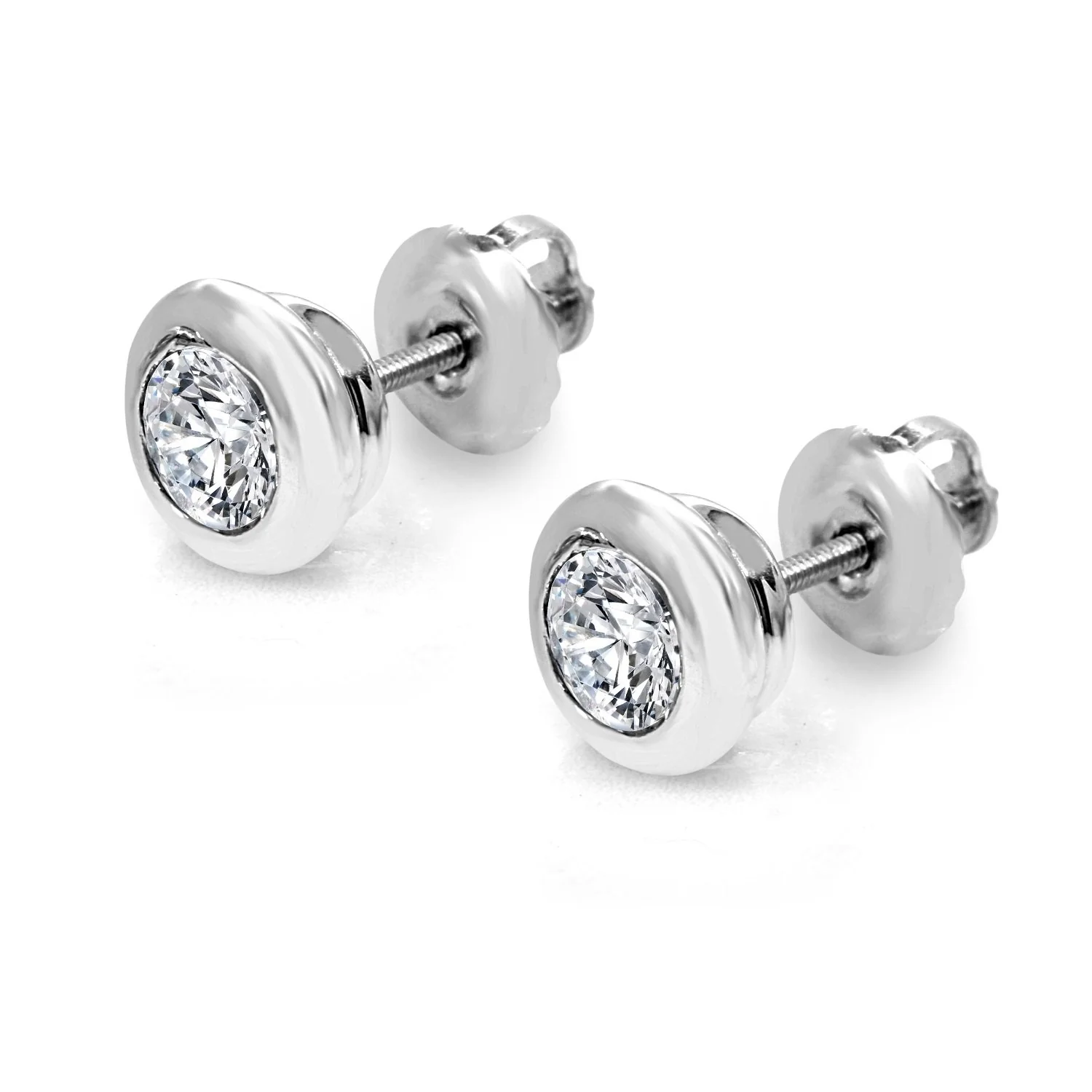 0.60Ct Donut Bezel Set Round Brilliant Cut Diamond Solitaire Stud Earring 14K Yellow Gold - Image 7