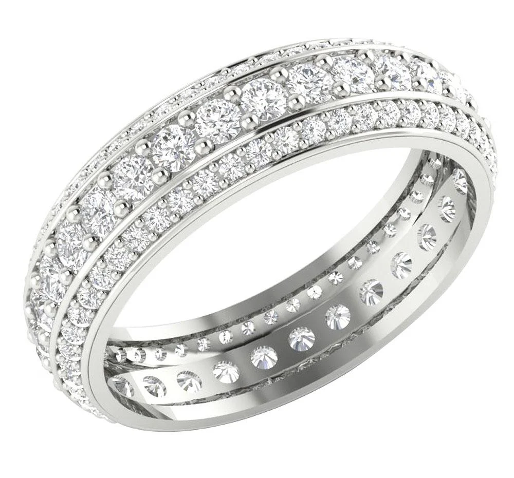 The Hector Three Row Genuine Diamond Eternity Wedding Ring For Women White Gold - Image 2