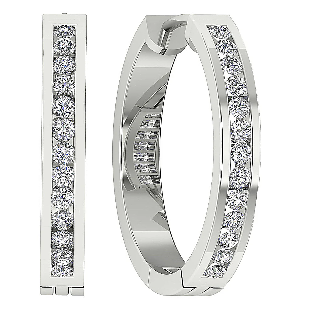 The Heidi Genuine Diamond Channel Set Hoop Earring For Her 14K Solid Gold 0.60 Inch